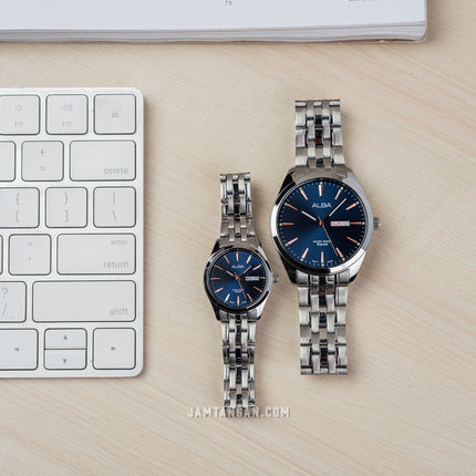 Alba AN8077X1_AJ6181X1 Couple Blue Dial Stainless Steel Strap