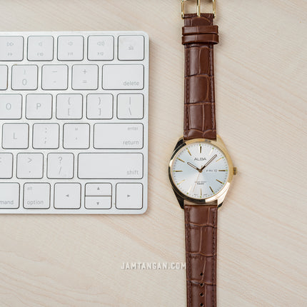 Alba AN8094X1_AJ6198X1 Couple Silver Dial Brown Leather Strap