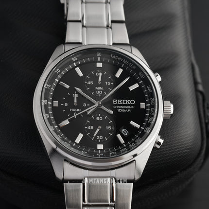 Seiko Chronograph SSB379P1 Black Dial Stainless Steel Strap