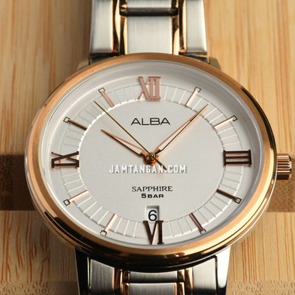 Alba AS9L22X1 Men Silver Patterned Dial Dual Tone Stainless Steel Strap
