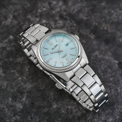 Alba Prestige AH7CL7X1 Ladies Light Blue Patterned Dial Stainless Steel Strap