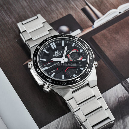 Casio Edifice EFV-C110D-1A4VDF Black Digital Analog Dial Stainless Steel Band