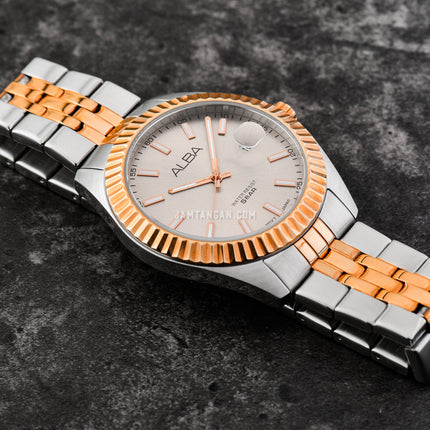 Alba Prestige AS9J94X1 Men Grey Dial Dual Tone Stainless Steel Strap