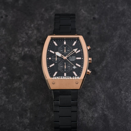 Alba AM3992X1 Men Chronograph Black Dial Black Stainless Steel Strap