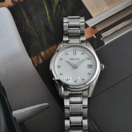 Seiko Ladies SUR579P1 Discover More Crystal Mother Of Pearl Dial Stainless Steel Strap