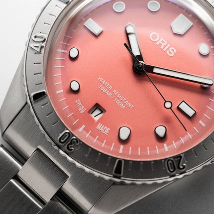 Oris Divers Sixty Five 01-733-7771-4058-07-8-19-18 Cotton Candy Red Dial Stainless Steel Strap