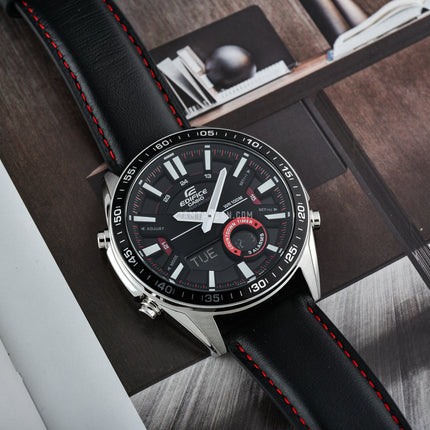 Casio Edifice EFV-C100L-1AVDF Chronograph Men Black Dial Black Leather Band