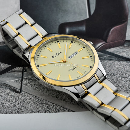 Alba Prestige AJ6160X1 Men Luminous Dial Dual Tone Stainless Steel Strap