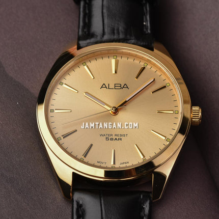 Alba ARX140X1_ARX122X1 Couple Gold Dial Black Leather Strap