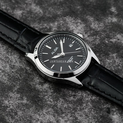 Alba Prestige AH7CG5X1 Ladies Black Dial Black Leather Strap