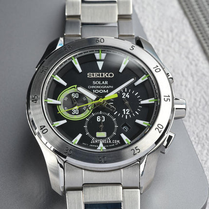 Seiko Solar SSC177P1 Chronograph Black Dial Stainless Steel Strap