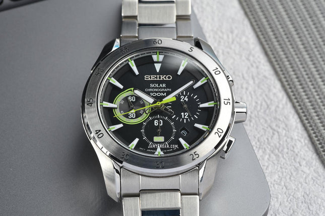 Seiko Solar SSC177P1 Chronograph Black Dial Stainless Steel Strap