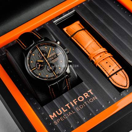 MIDO Multifort M005.614.36.051.22 Chronograph Automatic Black Dial Black Leather Strap