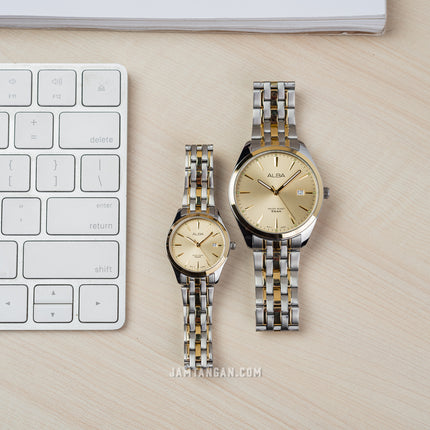 Alba AH7BN4X1_AS9Q98X1 Couple Gold Dial Dual Tone Stainless Steel Strap