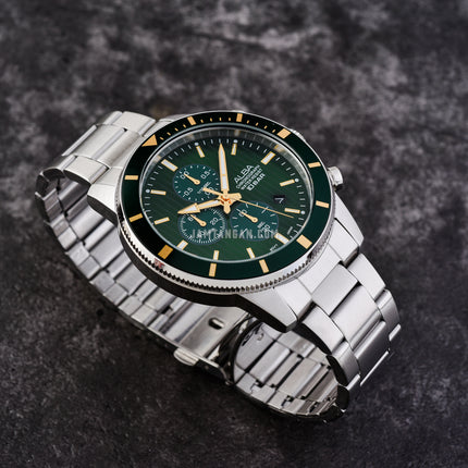 Alba Active AM3953X1 Chronograph Men Green Patterned Dial Stainless Steel Strap