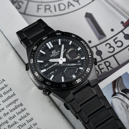 Casio Edifice EFV-C110DC-1ADF Black Digital Analog Dial Black Stainless Steel Band