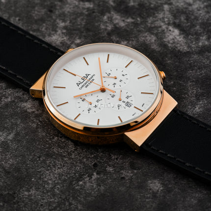 Alba AT3F14X1 Man White Dial Black Leather Strap