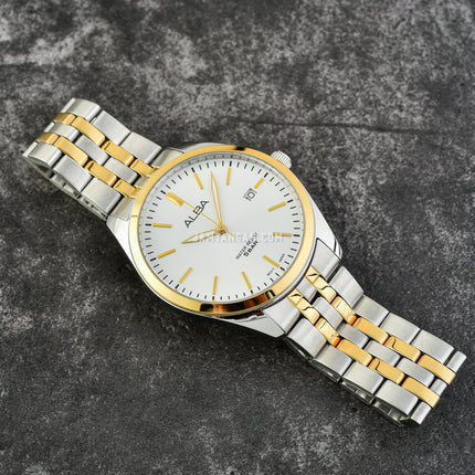 Alba Prestige AS9S12X1 Men Silver Dial Dual Tone Stainless Steel Strap