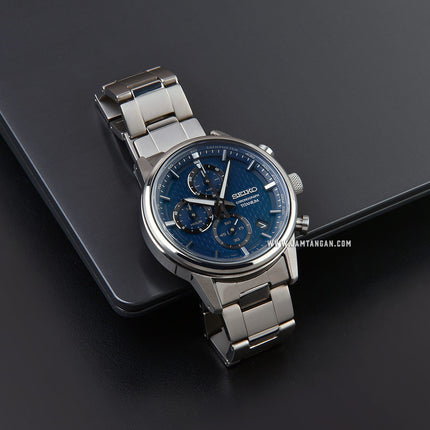 Seiko Chronograph SSB387P1 Discover More Men Blue Dial Titanium Strap