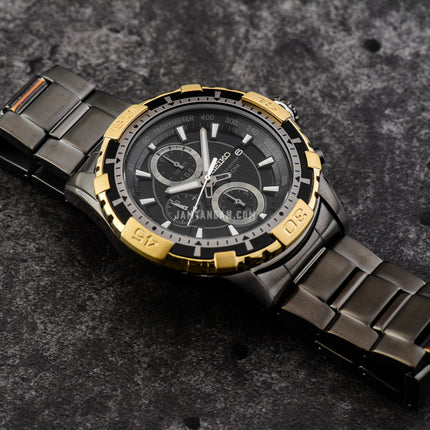 Seiko Chronograph SNDC24P1 Black Dial Black Stainless Steel Strap