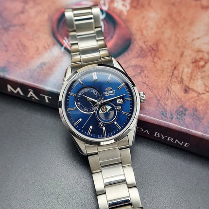Orient Classic RA-AK0308L Automatic Sun & Moon Blue Dial Stainless Steel Strap