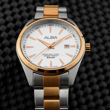 Alba Fashion AG8394X1 Men Silver Dial Dual Tone Stainless Steel Strap