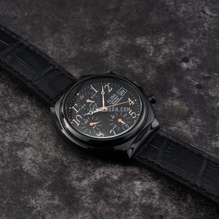 Alba Prestige AM3497X1 Chronograph Black Dial Black Leather Strap