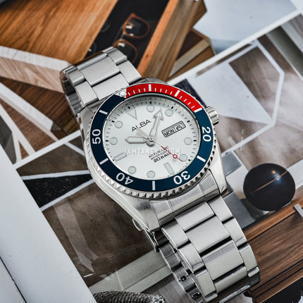 Alba Mechanical AL4295X1 Automatic Men Pepsi Silver White Dial Stainless Steel Strap
