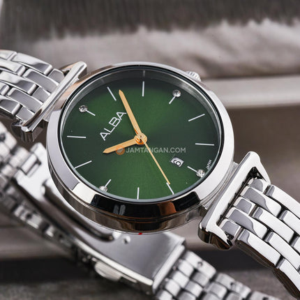 Alba Fashion AH7EN9X1 Ladies Green Dial Stainless Steel Strap