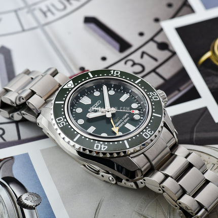 Seiko Prospex SPB381J1 Baby Marinemaster GMT Green Dial Stainless Steel Strap