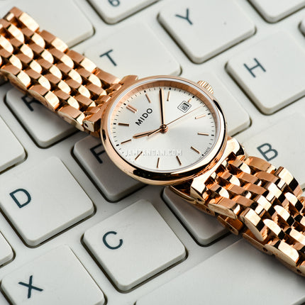 MIDO Dorada M033.210.33.031.00 Silver Dial Rose Gold Stainless Steel Strap