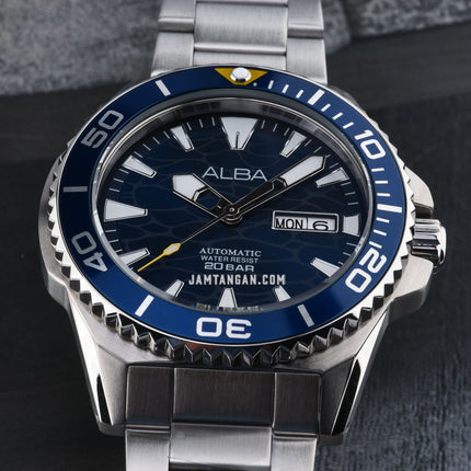 Alba Mechanical A3B021X1 Automatic Men Blue Pattern Dial Stainless Steel Strap