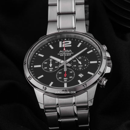 Alba AT3E81X1 Chronograph Men Black Dial Stainless Steel Strap