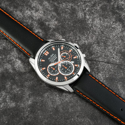 Alba Active AT3H65X1 Chronograph Men Black Dial Black Leather Strap