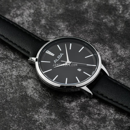Alba Fashion AH7CD9X1 Ladies Black Dial Black Leather Strap
