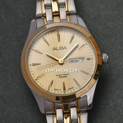 Alba AN8080X1_AJ6184X1 Couple Gold Dial Dual Tone Stainless Steel Strap