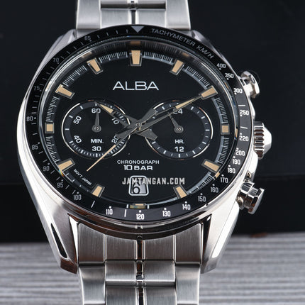 Alba Signa A4B015X1 Chronograph Men Black Dial Stainless Steel Strap
