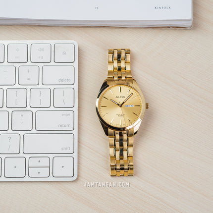 Alba AJ6186X1 Men Gold Dial Gold Stainless Steel Strap