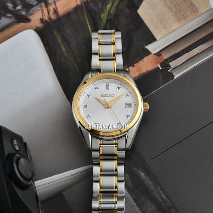 Seiko Ladies SUR582P1 Discover More Crystal Silver Dial Stainless Steel Strap