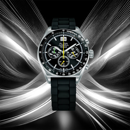 Alba Signa AU5025X2 Men Chronograph Black Dial Stainless Steel Strap + Extra Strap