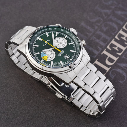 Alba Signa A4B007X1 Chronograph Men Green White Dial Stainless Steel Strap
