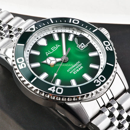 Alba Mechanical AU4053X1 Automatic Men Green Dial Stainless Steel Strap