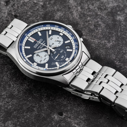 Seiko Chronograph SSB427P1 Essentials Reverse Blue Panda Dual Tone Dial Stainless Steel Strap