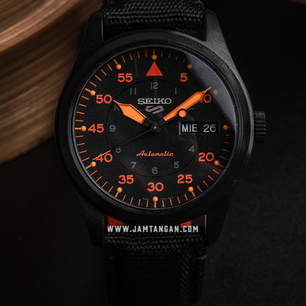 Seiko 5 Sports SRPH33K1 Field Street Style Flieger Automatic Black Dial Black Nylon Strap