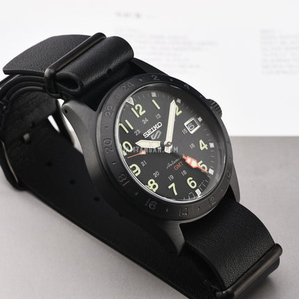 Seiko 5 Sports SSK025K1 GMT Field Street Style Deception Black Dial Black Leather Strap