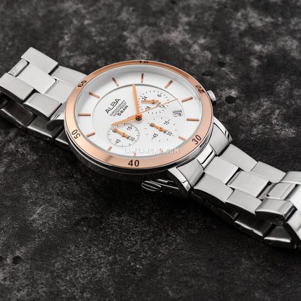 Alba Prestige AT3F63X1 Chronograph Men Silver Dial Stainless Steel Strap