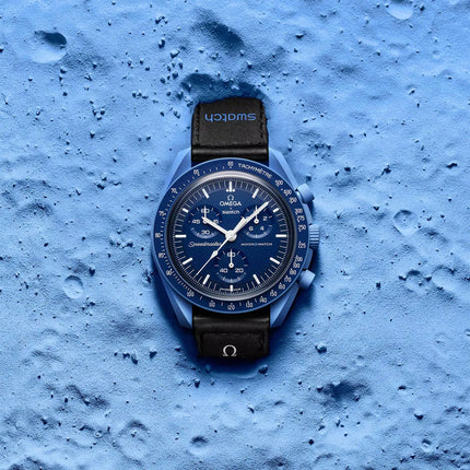Swatch X Omega Bioceramic Moonswatch SO33N100 Mission To Neptune Speedmaster Blue Dial Velcro Strap