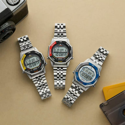 Seiko SMGG17P1 Rotocall Reissue Digital Quartz Watch in Black & Yellow Stainless Steel Strap