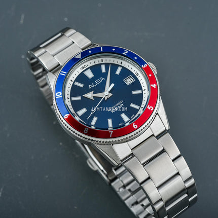 Alba AS9U77X1 Men Sport Pepsi Blue Dial Stainless Steel Strap