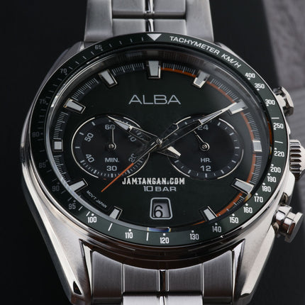 Alba Signa A4B019X1 Chronograph Men Green Dial Stainless Steel Strap